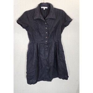 Tuesday Bassen Dress Women's XS Black Linen Rayon Button Down Shirt Dress Indie